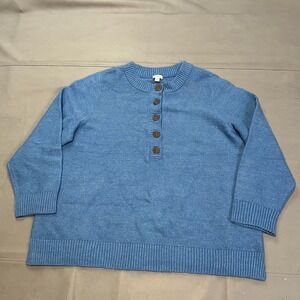 J Jill Women Sweater Sky Blue Henley Button Neck Knit XL Preppy Old Money-4571